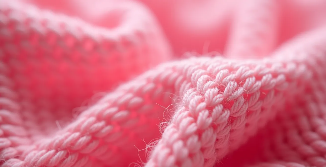 Gros plan sur la texture d'une maille en coton rose
